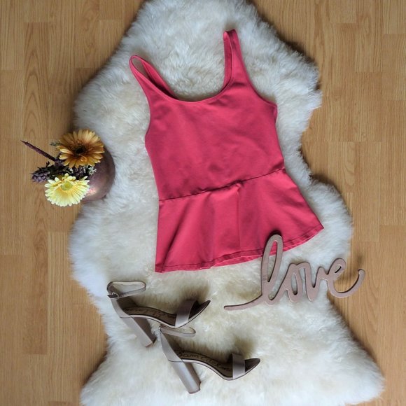 Peplum Tank Top, Hot Pink/Coral - Picture 1 of 6